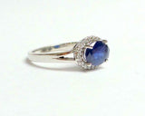 2ct Oval Cut Blue Sapphire Split Halo Engagement Ring 14k White Gold Finish