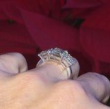 3ct Emerald Cut Diamond Engagement Ring Solitaire Trilogy 14k White Gold Finish