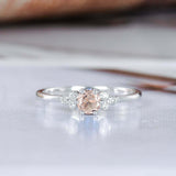 1ct Round Cut Morganite Engagement Ring Petite Minimalist 14k White Gold Finish