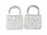 0.6ct Round Cut VVS1D Diamond Lock Design Stud Earrings 14k White Gold Finish