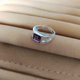 1ct Asscher Cut Purple Amethyst Solitaire with Accent Ring 14k White Gold Finish