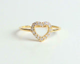 0.12ct Engagement Ring Round Cut Diamond Open Heart Shaped 14k YellowGold Finish