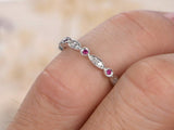 1ct Round Cut Pink Sapphire Full Eternity Stackable Band 14k White Gold Finish