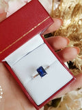 1.5ct Emerald Cut Blue Sapphire Engagement Ring 14k White Gold Finish Solitaire