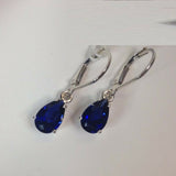 2ct Drop Earrings Pear Cut Blue Sapphire Teardrop Leverback 14k WhiteGold Finish