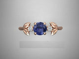 1ct Round Blue Sapphire Engagement Ring Trilogy Leaf Solitaire 14k RoseGold Over