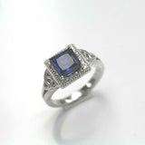 2.2ct Princess Cut Blue Sapphire Halo Celtic Trinity Ring 14k White Gold Finish