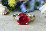 1.5ct Engagement Ring Round Cut Ruby Round Diamond Petite 14k Yellow Gold Finish