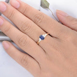 1.5ct Emerald Cut Blue Sapphire Engagement Ring Trilogy 14k Yellow Gold Finish