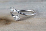 1ct Round Cut Diamond Engagement Ring Open Bypass Floral 14k White Gold Finish