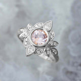 2.25ct Round Cut Morganite Engagement Ring Floral Art Deco 14k YellowGold Finish