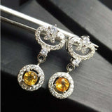 3.5ct Drop Earrings Round Cut Yellow Citrine Royal Halo 14k White Gold Finish