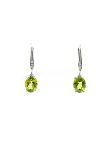 0.75ct Oval Simulated Peridot Solitaire Drop Earrings 14k White Gold Plated