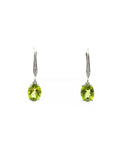 0.75ct Oval Simulated Peridot Solitaire Drop Earrings 14k White Gold Plated