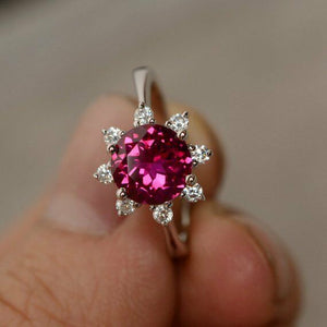 1.5ct Round Cut Pink Ruby Floral Solitaire Engagement Ring 14k White Gold Finish