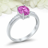 1.2ct Oval Cut Pink Sapphire Diamond Accent Solitaire Ring 14k White Gold Finish