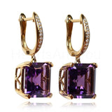 2ct Emerald Simulated Amethyst Latch Back Drop Earrings 14k Yellow Gold Plated