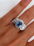 4Ct Oval Cut Blue Tanzanite Diamond Halo Vintage Ring 14K White Gold Finish