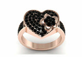 Flower Heart Engagement Ring 2.5ct Round Cut Black Diamond 14k Rose Gold Finish