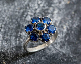 2.8ct Engagement Ring Round Cut Blue Sapphire Cluster Floral 14k White Gold Over