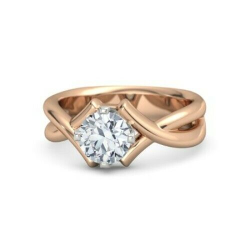 0.5Ct Round Cut Diamond Wide Split Shank Engagement Ring 14K Dual Gold Finish