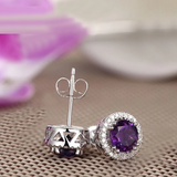 2ct Round Cut Purple Amethyst Halo Diamond Stud Earrings 14k White Gold Finish