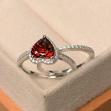 2ct Engagement Ring Heart Cut Red Garnet Halo Bridal Set 14k White Gold Finish