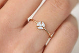 0.4ct Engagement Ring Marquise Diamond Cluster Minimalist 14k Yellow Gold Finish