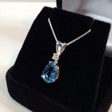 1ct London Blue Topaz Pendant Pear Cut Solitaire 14k White Gold Finish NO CHAIN