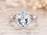 1.4ct Oval Cut Blue Aquamarine Engagement Ring Split Shank 14k White Gold Finish