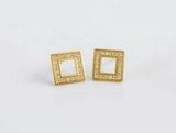 1ct Round Cut VVS1 Diamond Open Square Halo Stud Earrings 14k Yellow Gold Finish