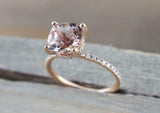 1.4ct Cushion Cut Morganite Engagement Ring 14k Rose Gold Finish Diamond Accents