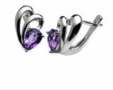 2ct Stud Earrings Pear Cut Purple Amethyst Split Design 14k White Gold Finish