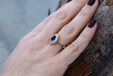 2ct Pear Cut Blue Sapphire Art Deco Promise Engagement Ring 14k Rose Gold Finish