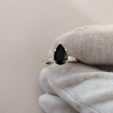 1ct Engagement Ring Pear Cut Black Diamond Trilogy Women 14k White Gold Finish