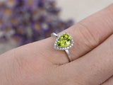 1.5ct Pear Cut Green Peridot Diamond Halo Solitaire Ring 14k White Gold Finish