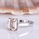 BEBOLD 1.2ct Emerald Cut Peach Morganite Solitaire Engagement Ring 14k White Gold Finish