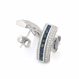 2.5ct Drop Earrings Princess Cut Blue Sapphire Vertical Bar 14k WhiteGold Finish