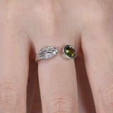 0.5ct Round Green Peridot Bridal Bezel Set Engagement Ring 14k White Gold Finish