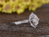 1.3ct Cushion Cut Diamond Engagement Ring 14k White Gold Finish Art Deco Flower