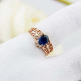 1.5ct Oval Cut Blue Sapphire Filigree Crown Open Shank Ring 14k Rose Gold Finish