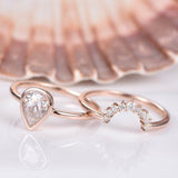 Bridal Set Promise Engagement Ring 1.7ct Pear Cut Diamond 14k Rose Gold Finish