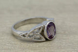 2ct Oval Purple Amethyst Engagement Ring Celtic Trinity Knot 14k White Gold Over