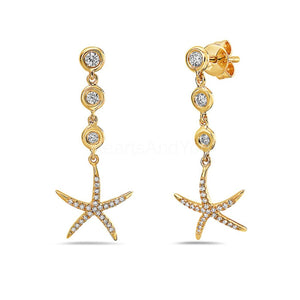 0.7ct Round Cut Moissanite Starfish Drop Women Earrings 14k Yellow Gold Plated