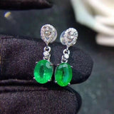 2ct Oval Cut Green Emerald Diamond Stylish Drop Earrings 14k White Gold Finish