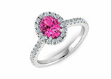 1.7ct Oval Cut Pink Sapphire Diamond Halo Engagement Ring 14k White Gold Finish