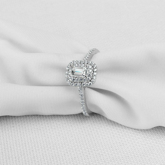 2ct Baguette Cut VVS1D Diamond Engagement Ring Double Halo 14k White Gold Finish