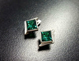 2ct Stud Earrings Princess Cut Emerald Rhombus Solitaire 14k White Gold Finish