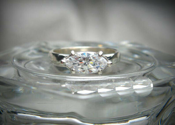 East West Solitaire Engagement Ring 2ct Marquise Cut Diamond 14k White Gold Over