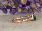 1.2ct Oval Cut Green Emerald Engagement Ring Diamond Accents 14k RoseGold Finish